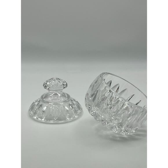 Clear Cut Crystal Glass Trinket Jar With Lid Small Vanity Container - Picture 7 of 10